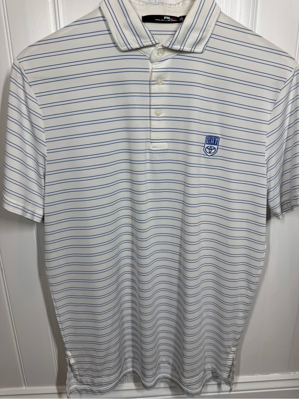 Ralph Lauren White Golf Polo with Thin Blue Stripes SZ M